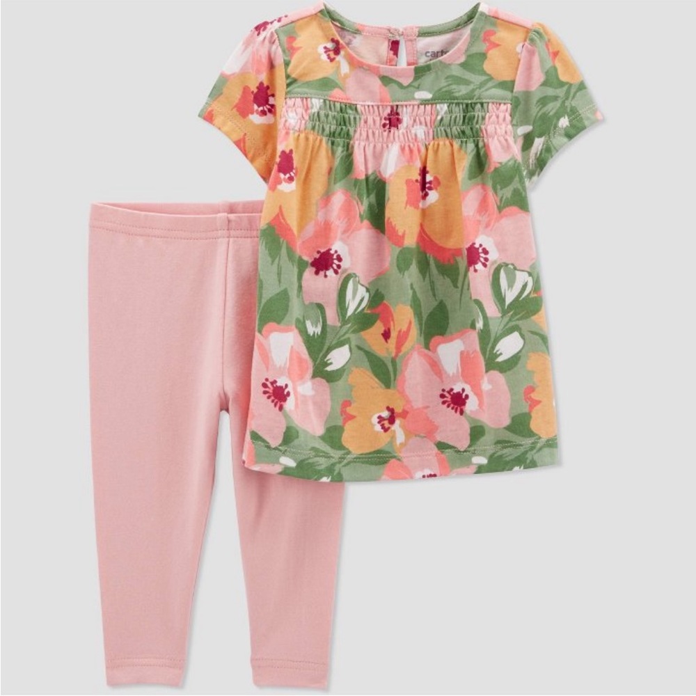 NWT Carters Baby Girls Floral Short Sleeve Top and Bottom Set